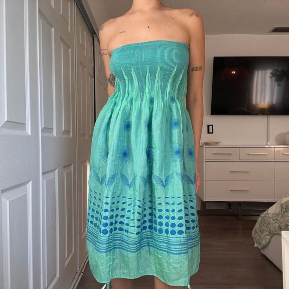 Lapis Convertible Skirt / Strapless Dress – Teal Blue Green Print - Picture 1 of 8